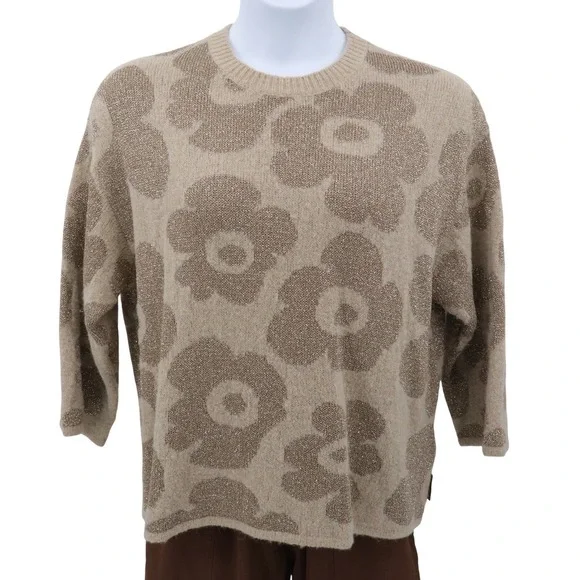 Alessia Santi Floral Jacquard Knit Sweater Italian Made Sparkle Boxy Fit - Picture 4 of 13